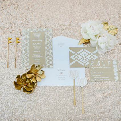 Modern Gold, Kraft and White Invitation Suite