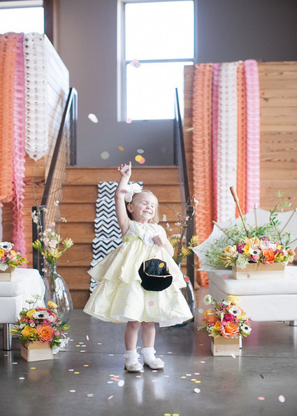 Modern Flower Girl and Round Colored Confetti