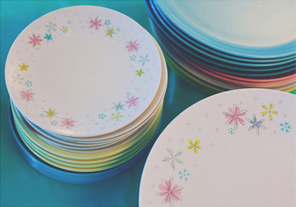 aqua and pink floral star plates