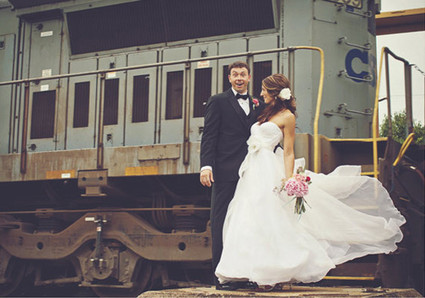 Flowing Sweetheart Gown at Train Station