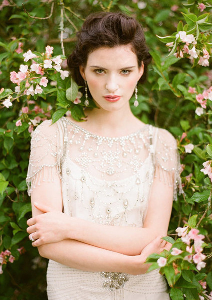 Jenny Packham Sheer Jeweled Sleeve Gown