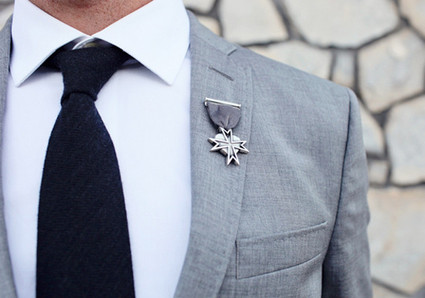 grooms' gray pin by love medals
