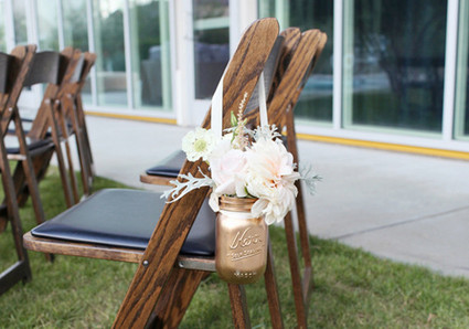 gold painted hanging mason jar aisle decor