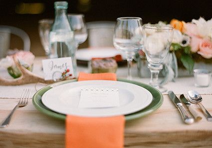 Peach Napkin and Sage Charger