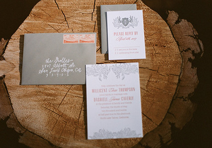 Peach and Gray Rustic Wedding Stationery
