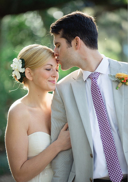 Purple Checkered Tie and Grey Suit