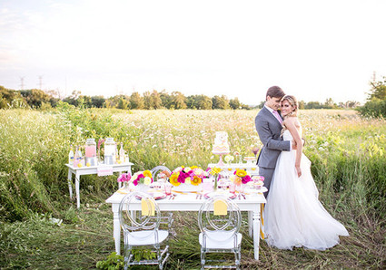 Pink and Yellow Reception Tables with Clear Chairs