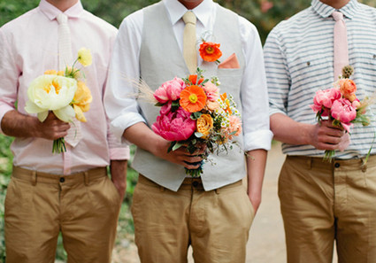 grooms with bouquets