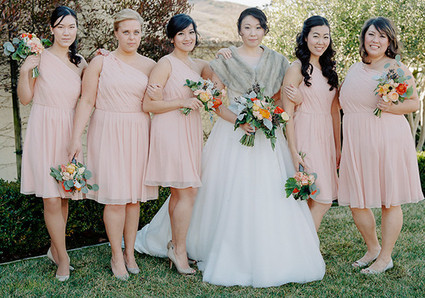Bridesmaid in light pink dresses