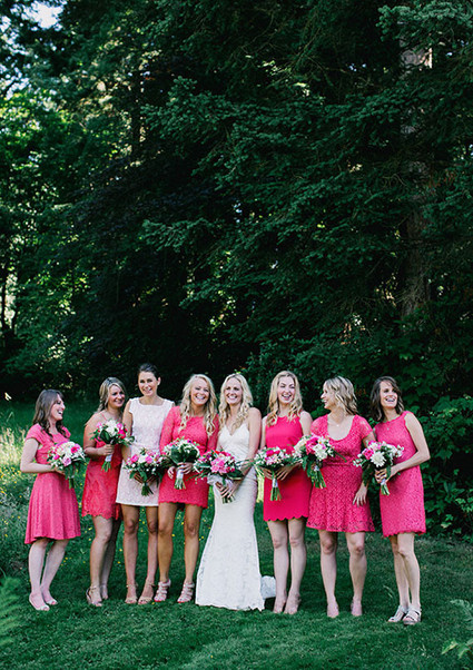 Bridesmaid in bright pink dresses