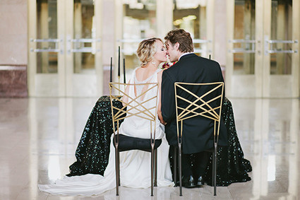 Black & gold wedding portrait