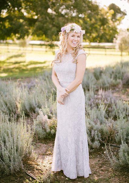 Lavender farm wedding inspired bride with purple flower crown