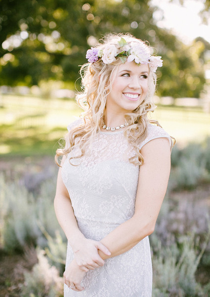 Lavender farm wedding inspired bride with purple flower crown