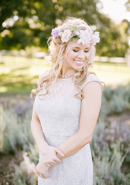 Lavender farm wedding inspired bride with purple flower crown