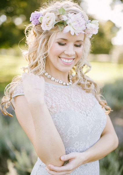Lavender farm wedding inspired bride with purple flower crown
