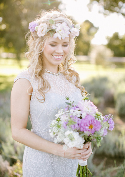 Lavender farm wedding inspired bride with purple flower crown