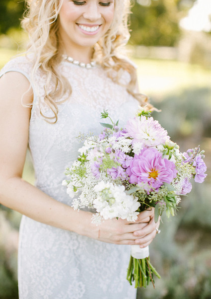 Lavender farm wedding inspired bride with purple bouquet