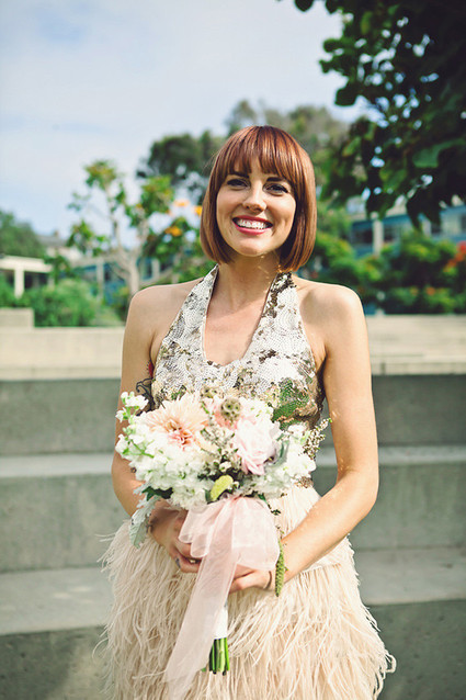 Bridesmaid with pink bouquet