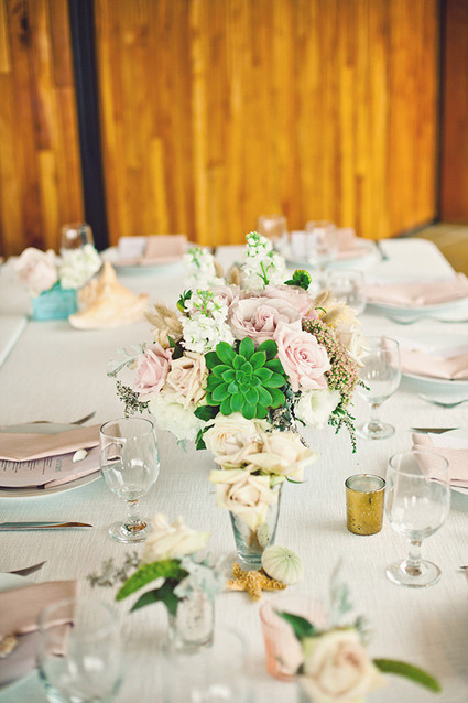 Pink and white succulent centerpiece