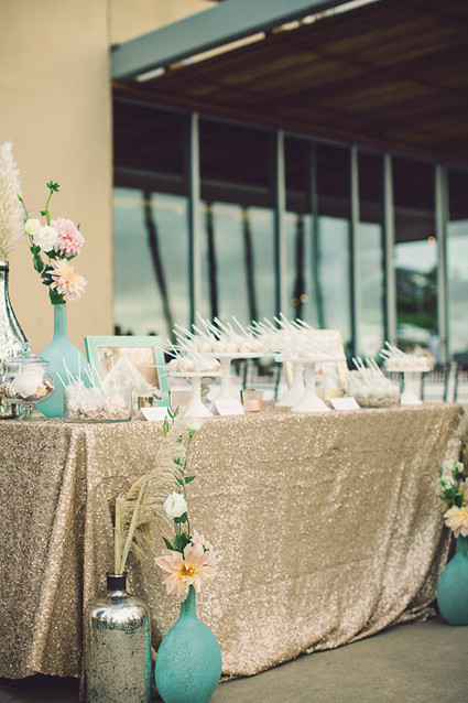 Gold sequin dessert table
