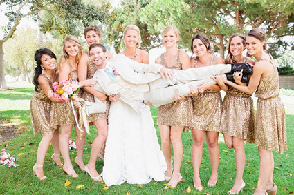 Bridesmaid in gold dresses