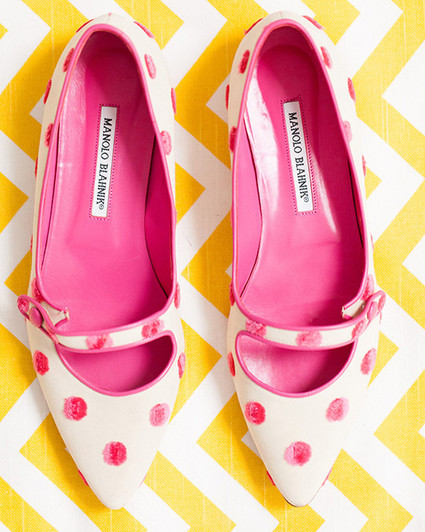 Pink and white polka dot flats