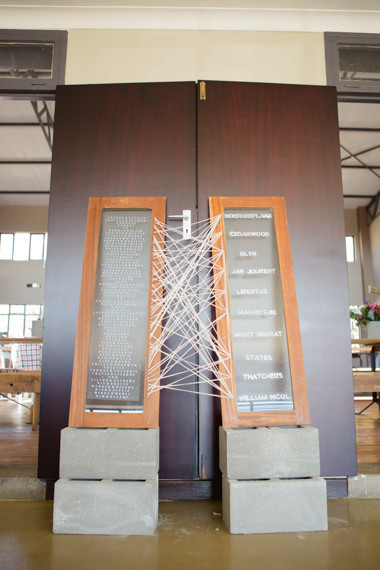 Wooden string escort card display Inspiration