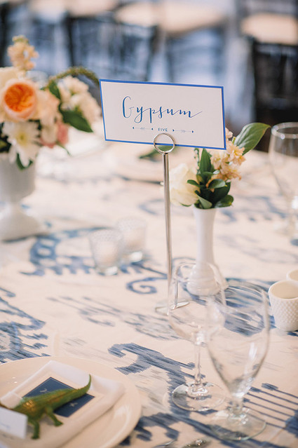 Elegant blue and white table number