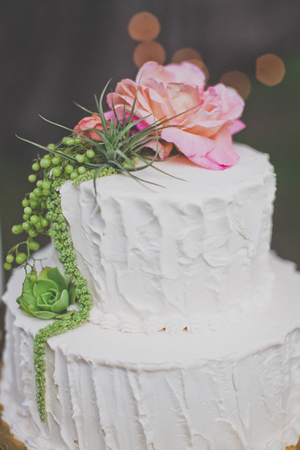 Pink and green rose flower cake topper