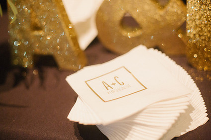 White and gold personalized wedding napkins