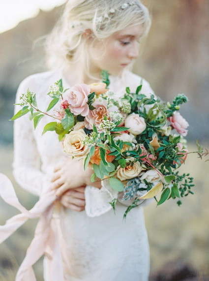 Green, pink and orange bridal bouquet Inspiration