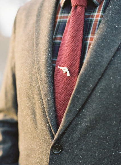 Red tie with plaid shirt