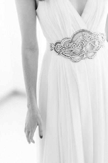White vintage wedding dress with silver belt