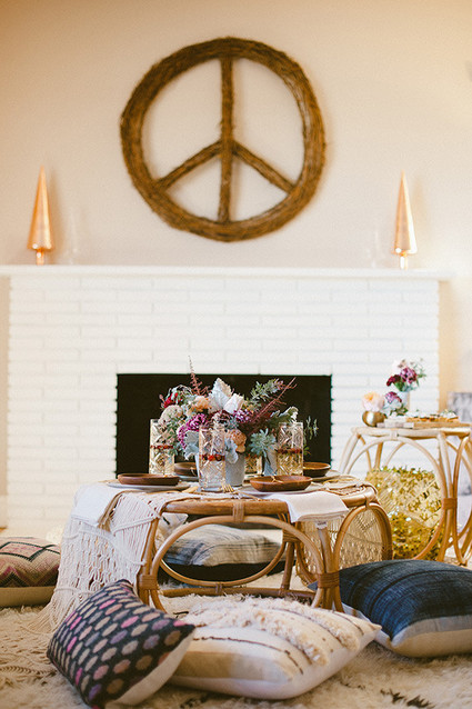 Bohemian New Years brunch lounge and tablescape