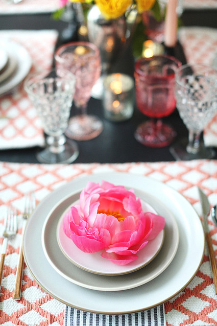 Pink peony place setting