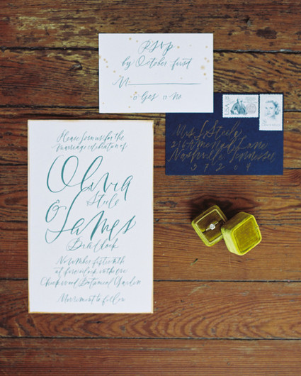 White and blue wedding invitation