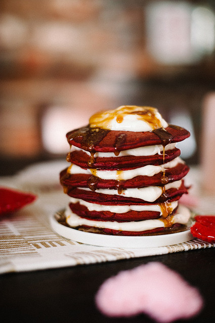 Valentine's Day Inspired red velvet pancakes