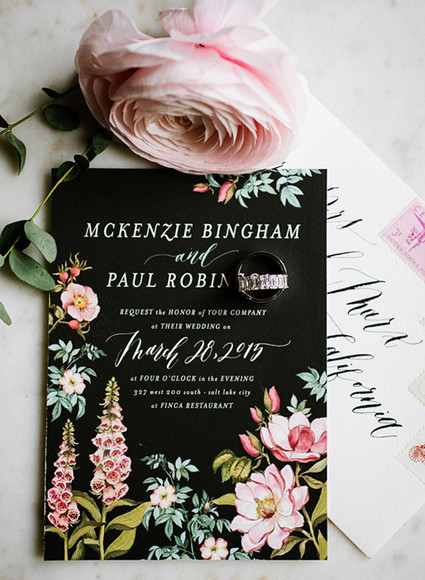 Dramatic floral wedding invitations