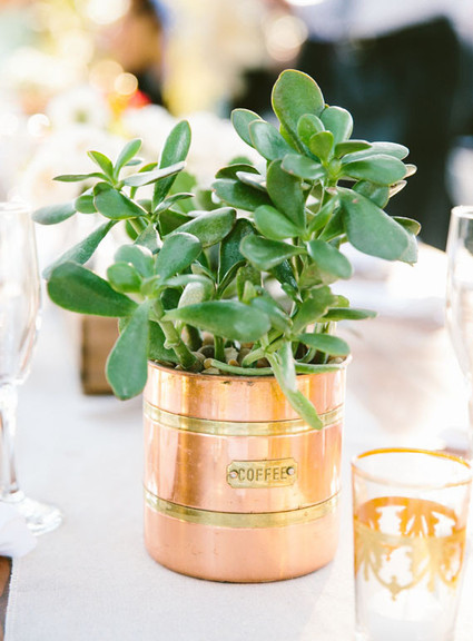 Vintage copper vessel centerpiece