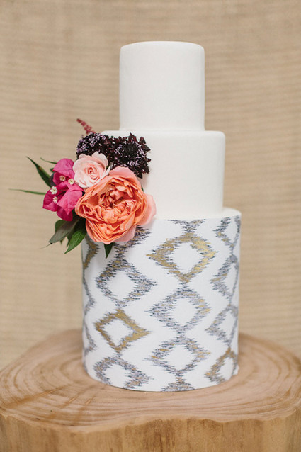 Modern white, silver and gold cake