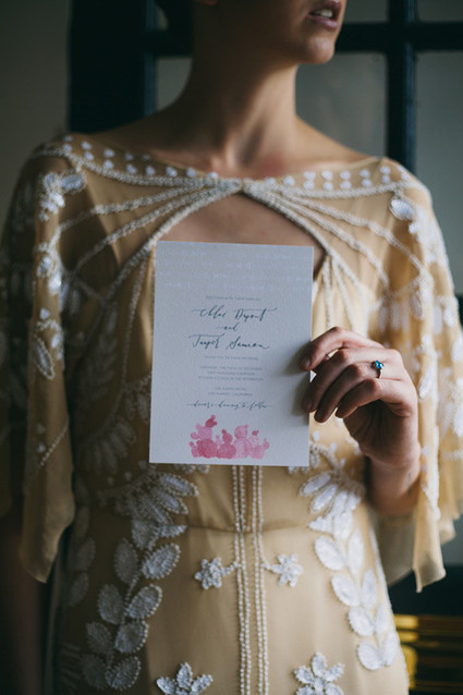 Blue and pink wedding invitation