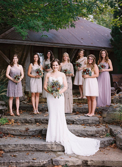 Bridesmaid in purple dresses