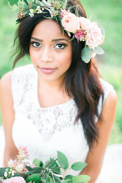 Bride with pink flower crown