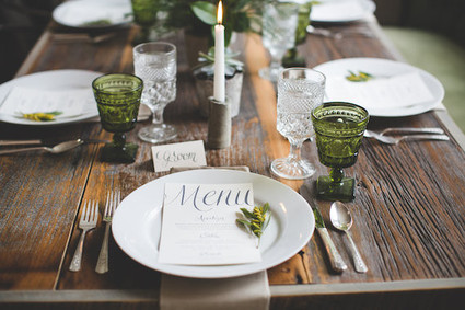 Rustic green and wood tablescape