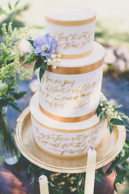 Gold calligraphy wedding cake