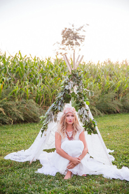 Bohemian bride with teepee