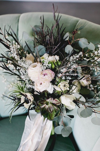 Ranunculus and euctalyptus bouquet