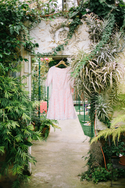 Short lace and pink wedding dress
