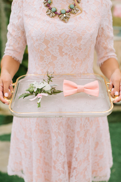 Short lace and pink wedding dress