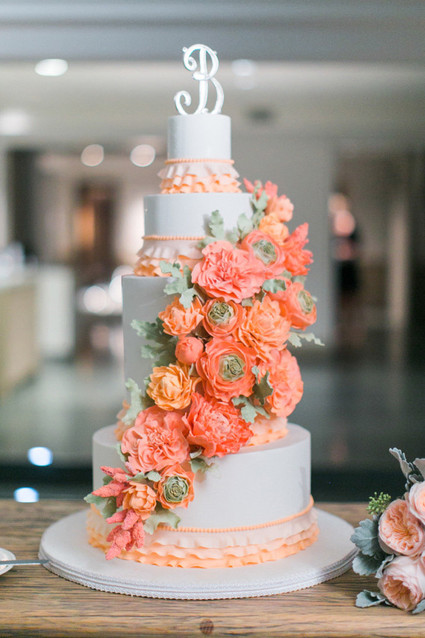 Modern Nautical Wedding Orange and White Cake